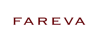 FAREVA : Le logo officiel de la marque. Logo FAREVA en lettres capitales rouge bordeaux. Typographie classique à empattement sur fond blanc uni.