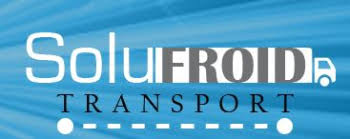 SoluFROID Transport : Votre solution logistique du froid Logo SoluFROID Transport sur fond bleu lumineux. Le mot "FROID" est mis en évidence, accompagné d'une silhouette de camion frigorifique.